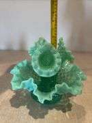 Fenton green opalescent hobnail epergne. Uranium