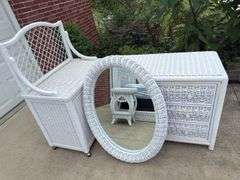 Rattan dresser, mirror and stand