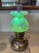 Fenton lamp. Artist signed Nancy Kuhne.