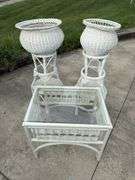 Rattan plant stands and table