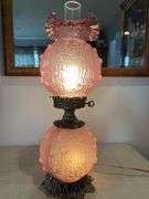 Fenton opaque (not satin) dusty rose cabbage rose Gone With The Wind lamp. 23" tall GWTW