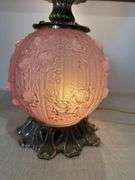 Fenton opaque (not satin) dusty rose cabbage rose Gone With The Wind lamp. 23" tall GWTW