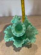 Fenton green opalescent hobnail epergne. Uranium