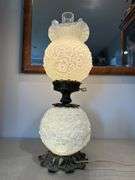 Fenton white poppy Gone With The Wind lamp. 23" tall GWTW