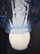 Pair of Fenton matching blue cabbage rose with opalescent Gone With The Wind lamps. 21" tall GWTW