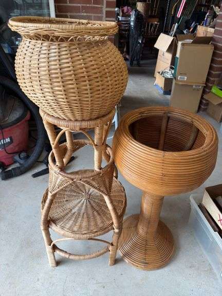 Wicker or rattan plant stands