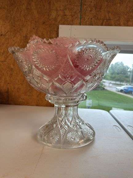 Glass punch bowl with cups
