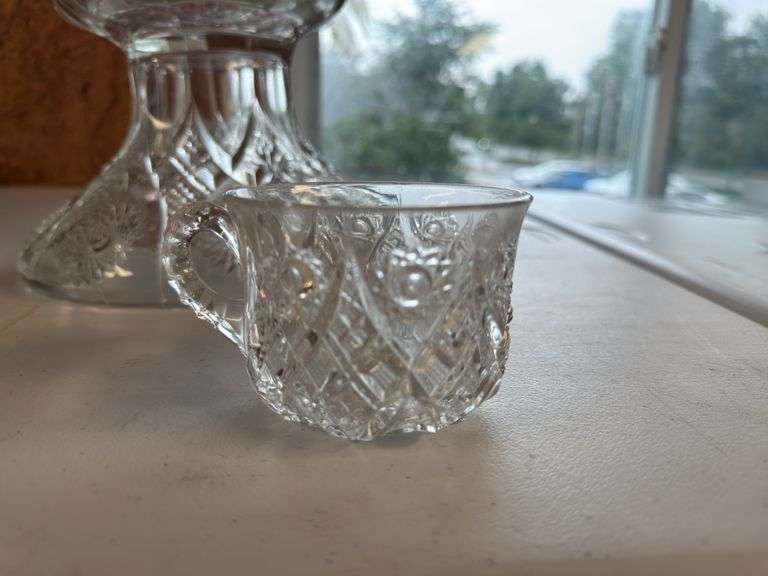 Glass punch bowl with cups