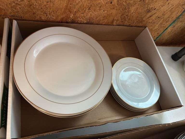 Large set of Emily Gold china. Service for at least 10