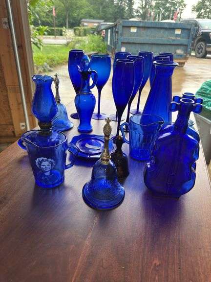 Large lot of cobalt blue glassware