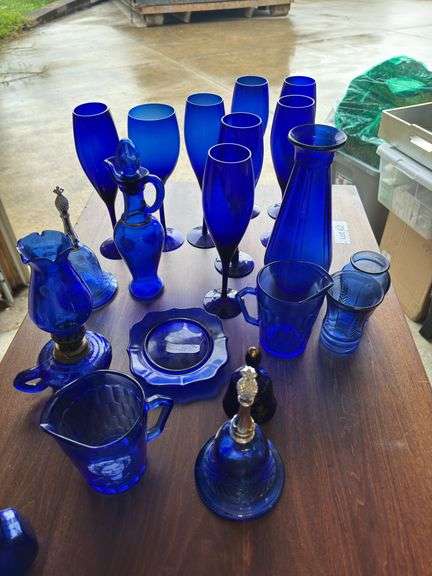 Large lot of cobalt blue glassware