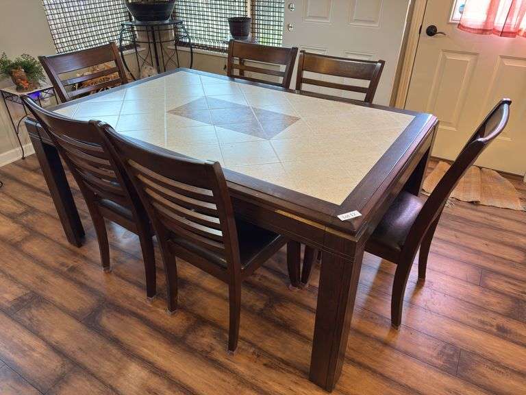 Dining table with 6 chairs. 41” wide x 64” long x 30” tall