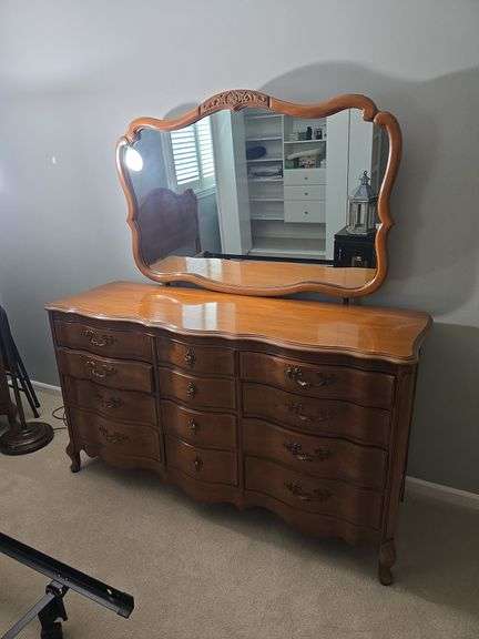 Dresser with mirror, headboard with frame, nightstand