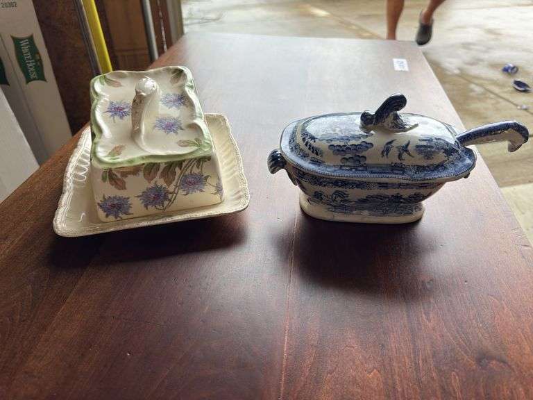 Antique cheese dome and serving dish
