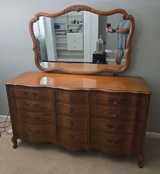 Dresser with mirror, headboard with frame, nightstand
