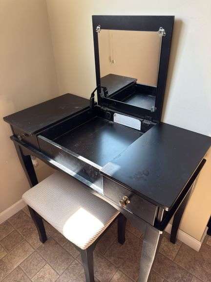 Dressing table with mirror and stool
