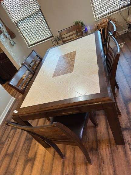 Dining table with 6 chairs. 41” wide x 64” long x 30” tall