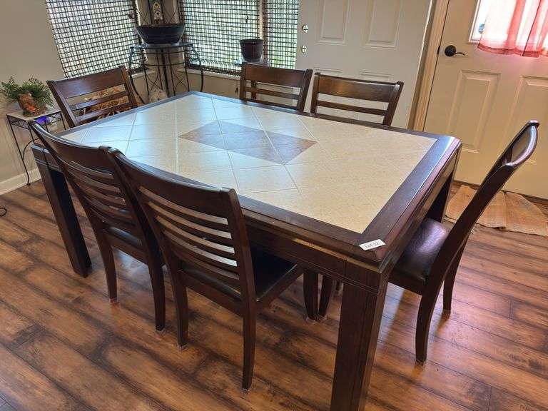 Dining table with 6 chairs. 41” wide x 64” long x 30” tall