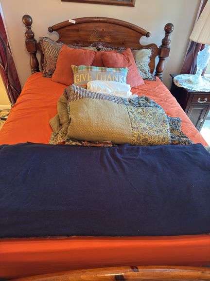 Bed including mattress, box spring, linens and pillows