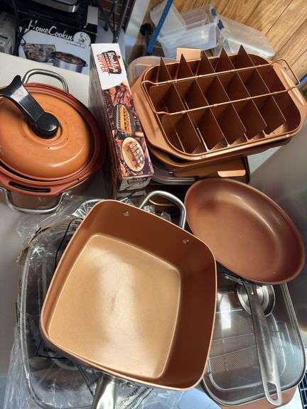 Large lot of copper chef pots and pans, etc