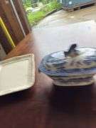 Antique cheese dome and serving dish