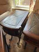Set of 3 end tables with slate tops 14” wide by 23” deep by 25” tall