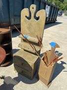 Small curio cabinet, piano bench, Americana items