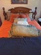 Bed including mattress, box spring, linens and pillows