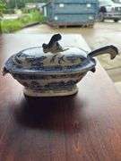 Antique cheese dome and serving dish