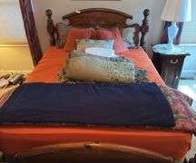 Bed including mattress, box spring, linens and pillows