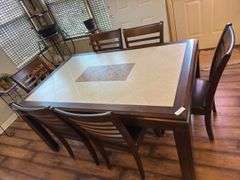 Dining table with 6 chairs. 41” wide x 64” long x 30” tall