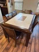Dining table with 6 chairs. 41” wide x 64” long x 30” tall