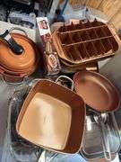 Large lot of copper chef pots and pans, etc