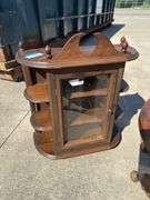 Small curio cabinet, piano bench, Americana items