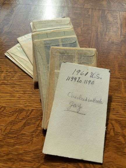 1961 United States postage plate blocks. Decedent’s notes say 1144 to 1190 image