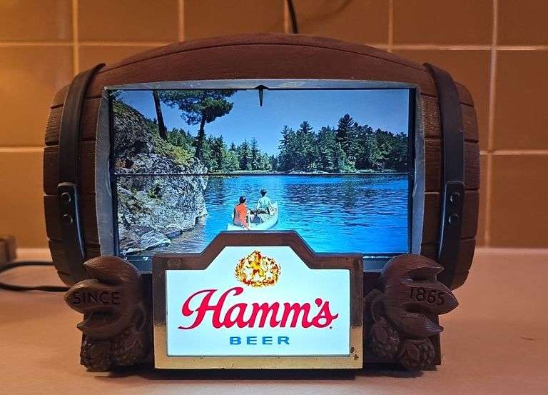 Hamm's lighted beer sign. Scrolls through the various images as shown.