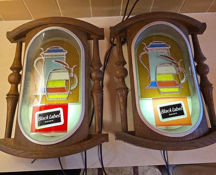 2 Black Label Beer signs