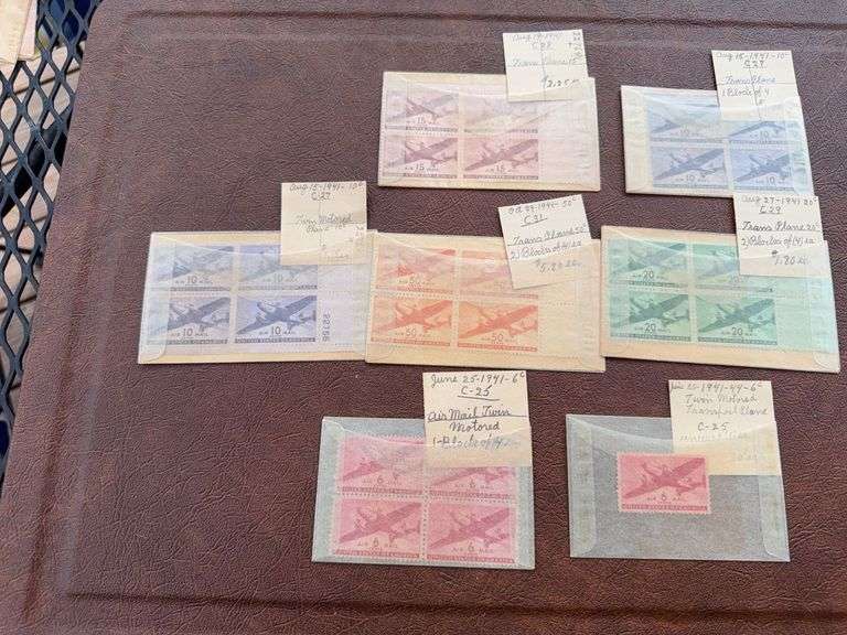 1941 plane stamps. Mostly blocks of 4 image