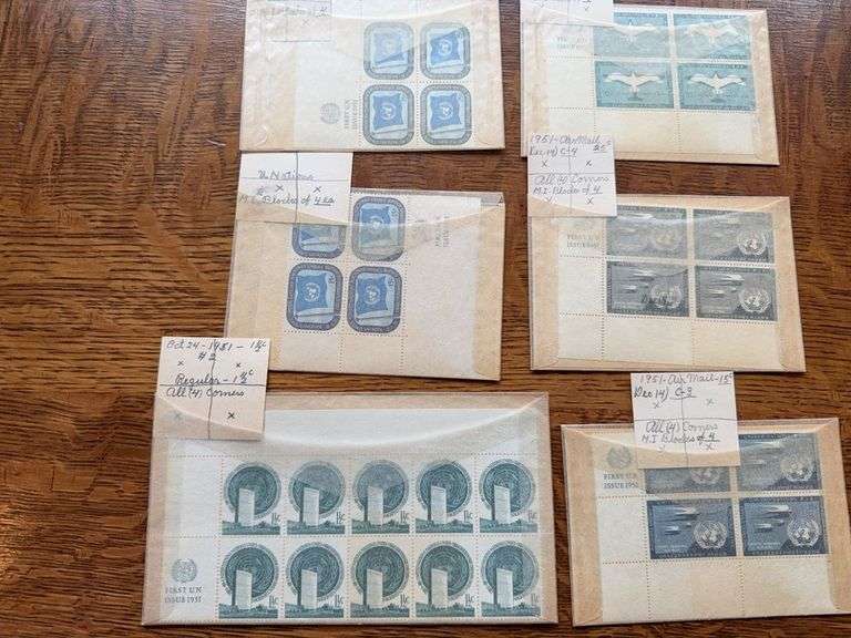 1951 US Postage stamps. Many United Nations and Air Mail first day issues. Not used image