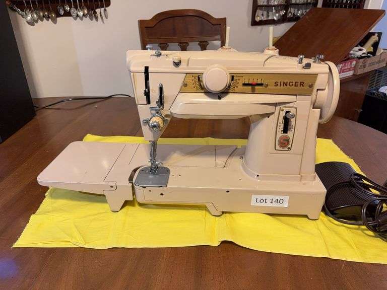 Singer German 431G sewing machine with wood cabinet and accessories