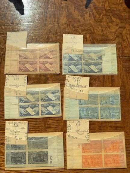 Unused plate blocks of 4 special delivery US postal stamps image