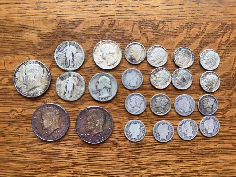 Silver coins as shown. Dimes, quarters, halves.