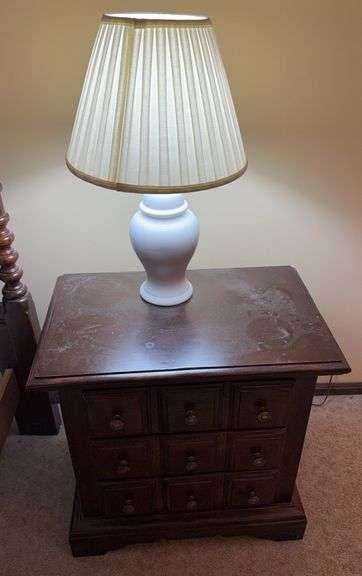 3 drawer dark brown night stand with lamp