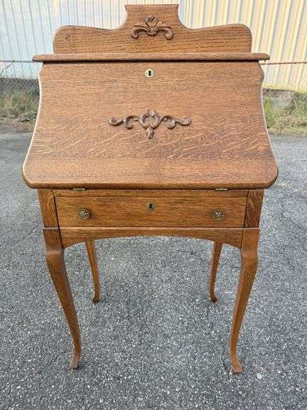Oak Drop Front Secretary Desk - Writing Desk with Character image