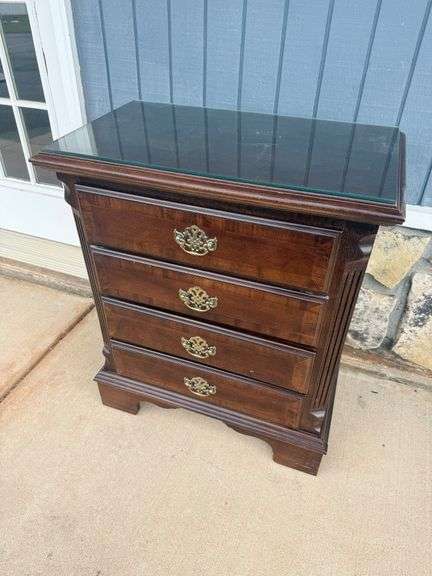 Mahogany Finish Nightstand with Glass Top image