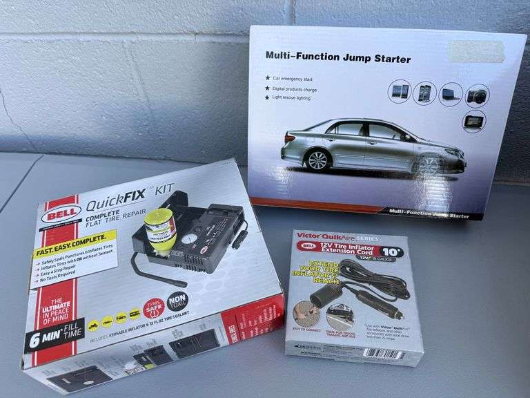 Roadside Rescue Trio: Bell QuickFix Kit, Jumper Starter, and Inflator Extension Cord