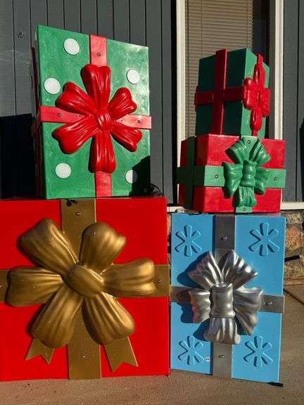 Set of 4 Festive Lighted Christmas Present Decorations image