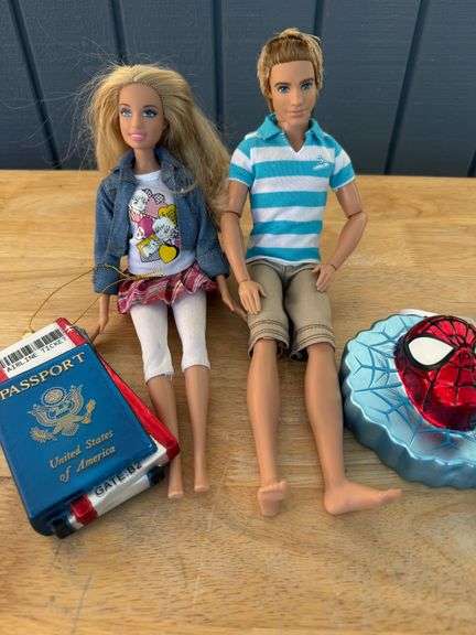 Barbie and Ken Doll Duo Plus Spiderman and Passport Ornament image