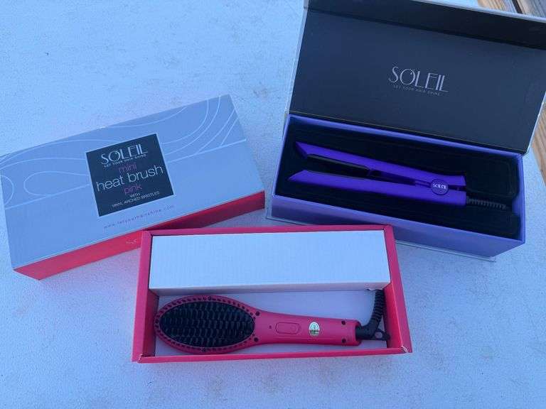 Soleil Mini Hair Styling Set - Pink Heat Brush and Purple Flat Iron image