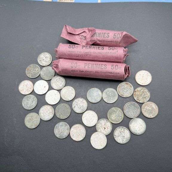 1943 Steel Cents & Vintage Rolls of Wheat Pennies image